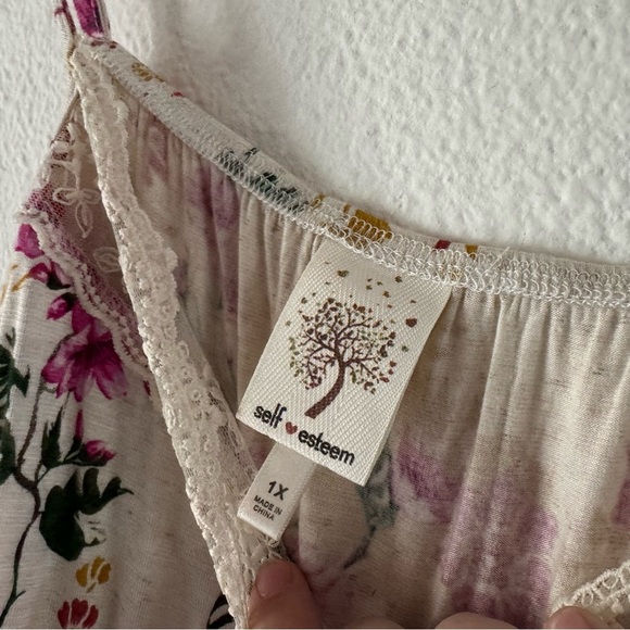 Floral Lace Trim Cami Top Size 1X Self Esteem Boho Flirty Romantic Vintage Charm - Picture 10 of 12